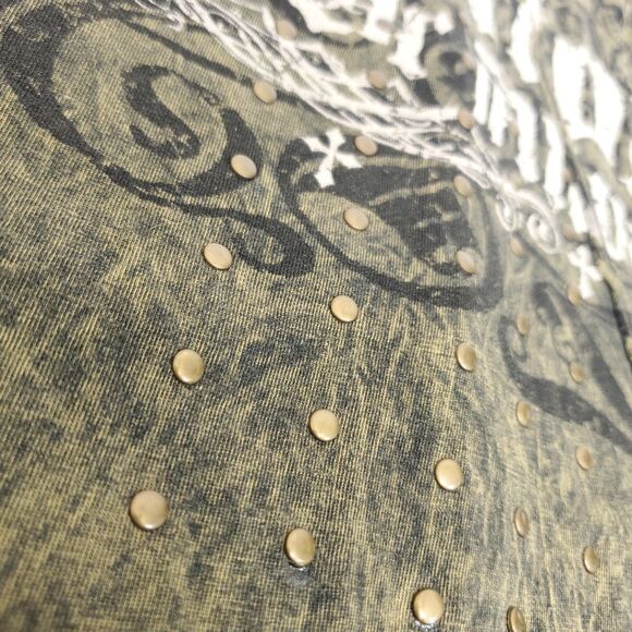 Affliction Dead Or Alive Shirt Men's XL Brown Copper Crewneck Beaded Rockabilly - Picture 9 of 12